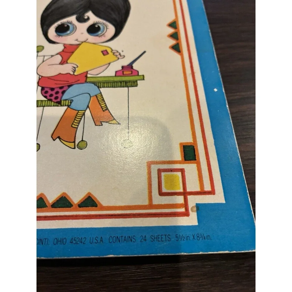Vintage 1973 Paula Presents Brite Eyes Stationery Writing Pad Big Eye 19 Pages